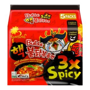 Samyang Buldak 3x Scharf Hot Chicken Ramen 5x140gInstant Nudelsuppe mit Huhn Geschmack