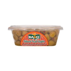 Bagci Biberli Yesil Zeytin 400g - Grüne Oliven, gefüllt mit roter Paprika 400g